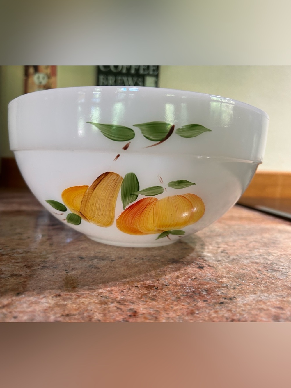 Fire-King Vintage Milk Glass Mixing Bowl 8.75” Hand painted "Gay Fad" Studios